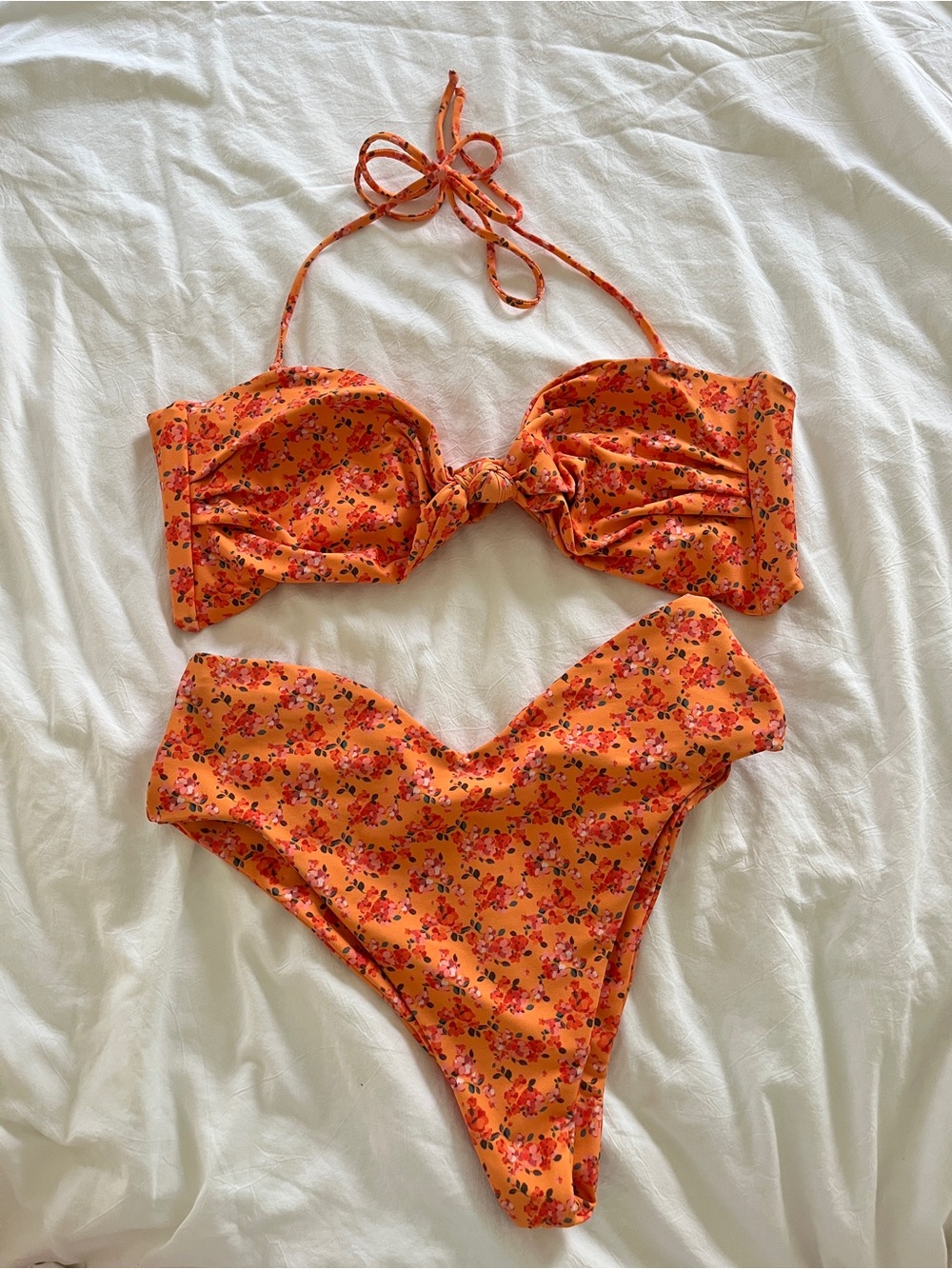 Skatie Orange Floral Bandeau Bikini Set